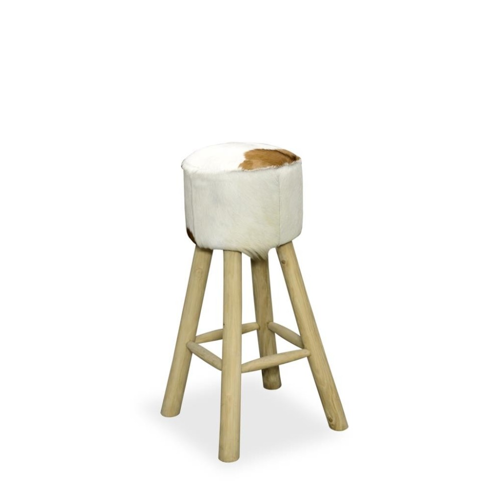 Tall High Seat Round Goatskin Stool 