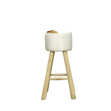 Tall High Seat Round Goatskin Stool 