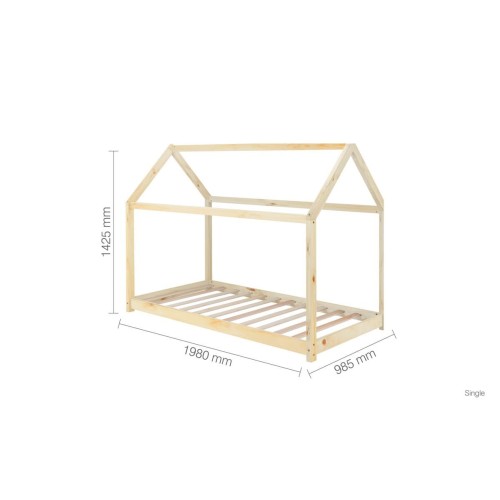 Children's Natural Pine House Bed - Single